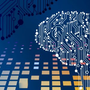 Digital brain made of circuit lines representing AI redefining human potential through technology