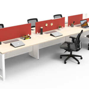 Modern modular office workstation with ergonomic chair, adjustable desk, and storage units for a productive workspace.