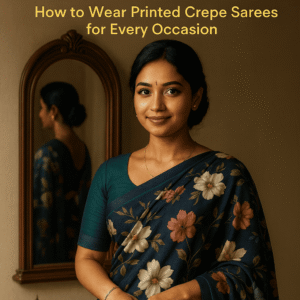 printed crepe silk saree styled for an elegant occasion